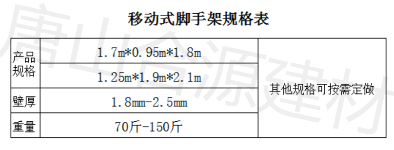 移动脚手架规格型号